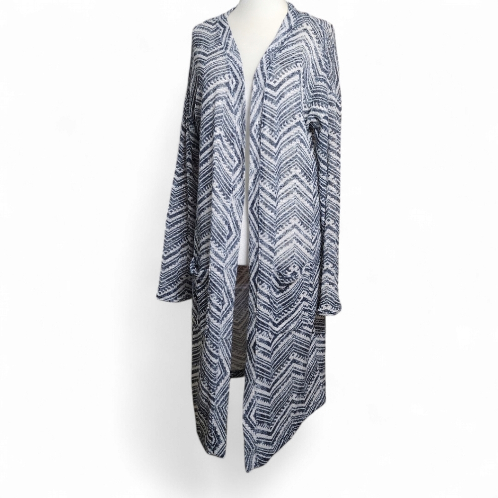 Aeropostale Womens Blue Cheveron Print Cardigan Duster